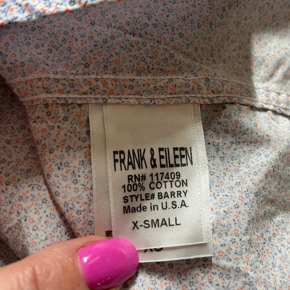 Frank & Eileen Barry Button Up Down Shirt Ditsy Floral Orange Blue Cotto… - Picture 5 of 12